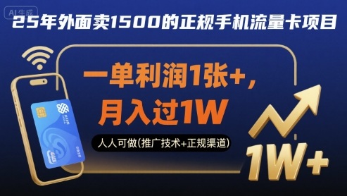 25年外面卖1500的正规手机流量卡项目,一单利润1张+,月入过1W,人人可做(推广技术+正规渠道)【揭秘】-续财库