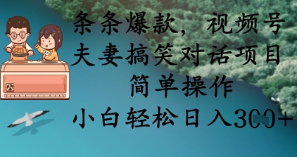 条条爆款,视频号夫妻搞笑对话项目,简单操作,小白轻松日入3张+-续财库