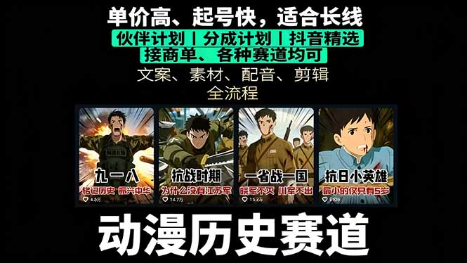历史动漫赛道撸分成:起号、文案、素材、配音、剪辑,单视频收益破万-续财库