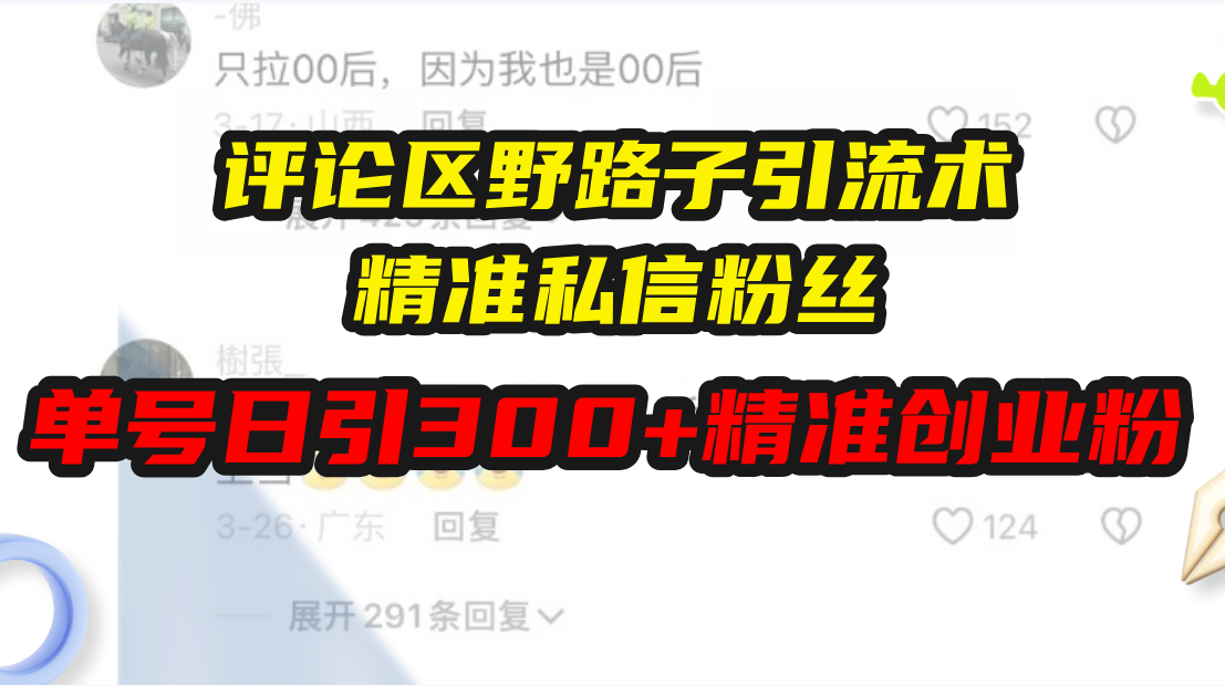 评论区野路子引流术，精准私信粉丝，单号日引流300+精准创业粉-续财库