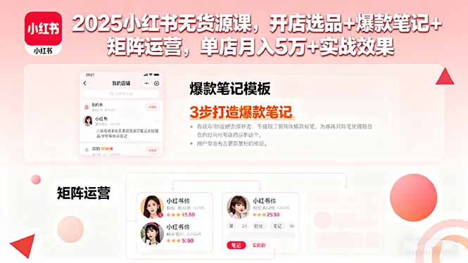 2025小红书无货源课,开店选品+爆款笔记+矩阵运营,单店月入5万+实战效果-续财库