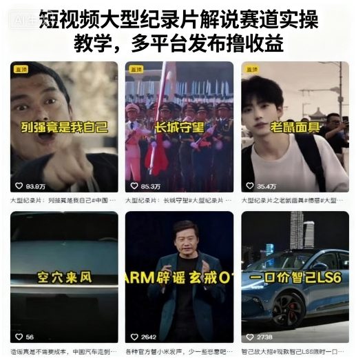 短视频大型纪录片解说赛道实操教学，多平台发布撸收益-续财库